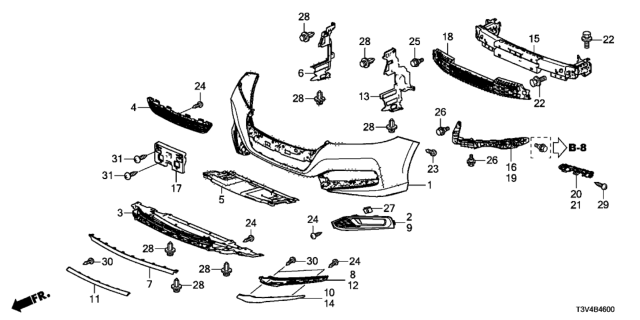 2014 Honda Accord Spoiler, Front Bumper Lip Diagram for 71110-T3V-A00