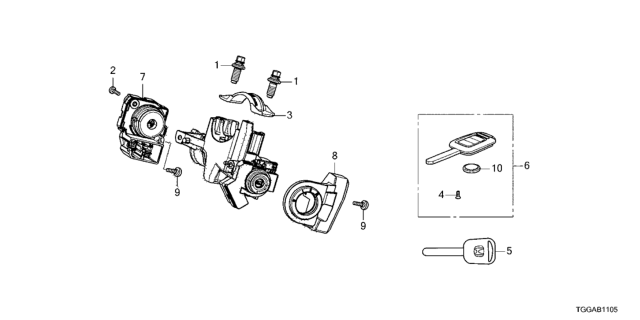 2021 Honda Civic Key Cylinder Components Diagram