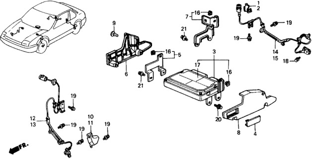 1990 Honda Prelude Clip, Cover Diagram for 39820-SF1-000