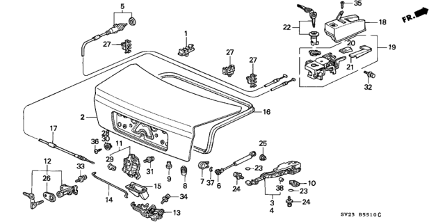 1994 Honda Accord Cable, Trunk Opener Diagram for 74880-SV1-003