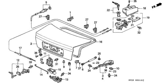 1994 Honda Accord Stopper, Trunk Lid Diagram for 74827-SK8-003