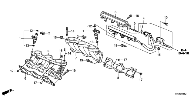 2015 Honda Crosstour Fuel Injector (V6) Diagram