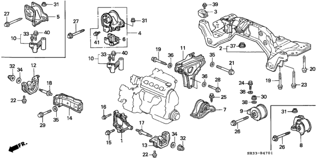 1993 Honda Civic 3 Door DX KA 4AT Engine Mount Diagram