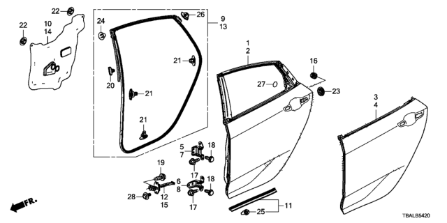 2020 Honda Civic Weatherstrip, L. RR. Door Diagram for 72850-TEA-T01