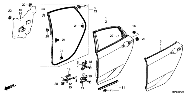 2020 Honda Civic Checker, Left Rear Door Diagram for 72880-TEG-J01