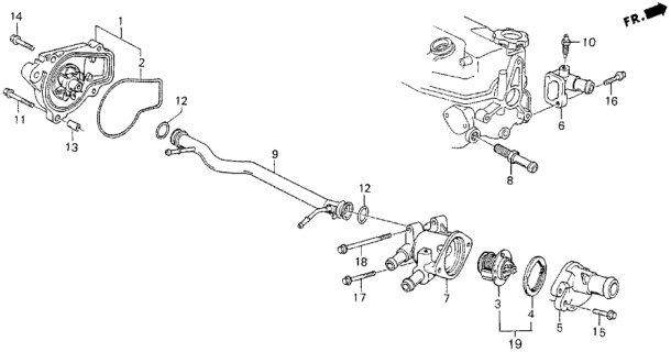 1990 Honda CRX 2 Door HF KH 5MT Water Pump Diagram