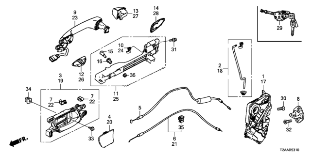 2017 Honda Accord Front Door Locks - Outer Handle Diagram