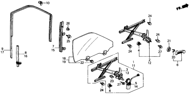 1988 Honda Civic Motor Assembly, Passenger Side Window Diagram for 72215-SH4-A01