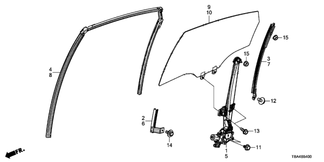 2016 Honda Civic Rear Door Glass - Door Regulator Diagram