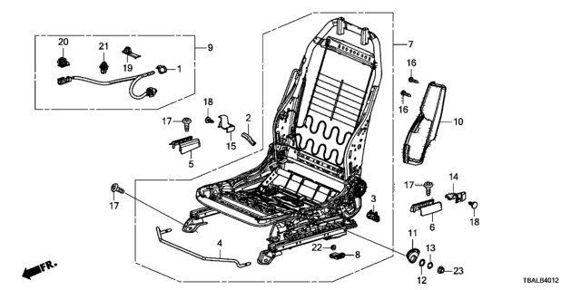 2020 Honda Civic Front Seat Components (Driver Side) Diagram