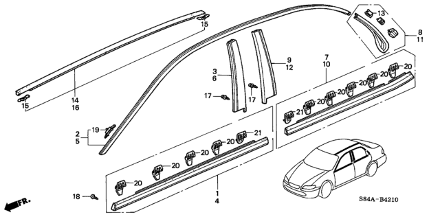 2002 Honda Accord 4 Door LX (V6) KA 4AT Molding Diagram