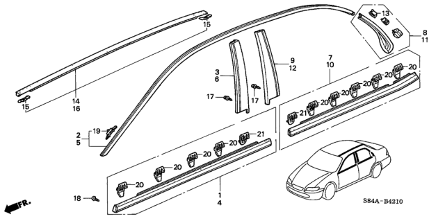 2002 Honda Accord Molding, L. Drip Roof Diagram for 72460-S84-A11