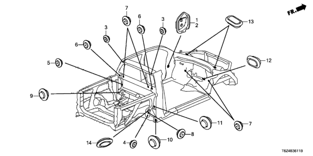 2017 Honda Ridgeline 4 Door RTL (2WD) KA 6AT Grommet (Rear) Diagram