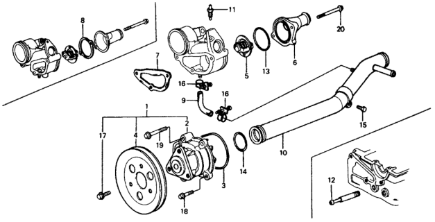 1977 Honda Civic 3 Door ** (1500) KL HMT Water Pump - Thermostat Diagram