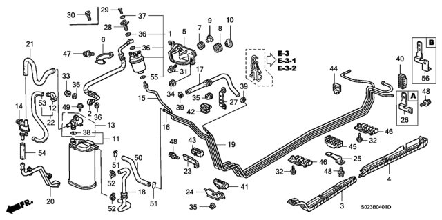 1996 Honda Civic Stay D, Fuel Pipe Diagram for 17764-SR3-J00