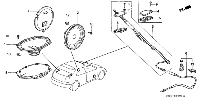 1999 Honda Civic Seal, Speaker Hole Diagram for 83737-S03-000