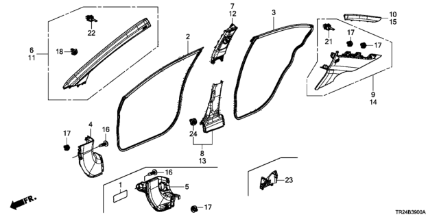 2012 Honda Civic Cap, L. RR. Windshield Harness*NH220L* (CLEAR GRAY) Diagram for 84185-TR0-003ZA