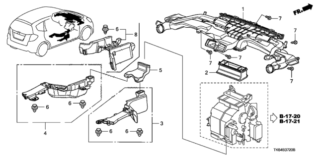 2012 Honda Fit Duct Assy., L. RR. Heater (Lower) Diagram for 83332-TF0-G01