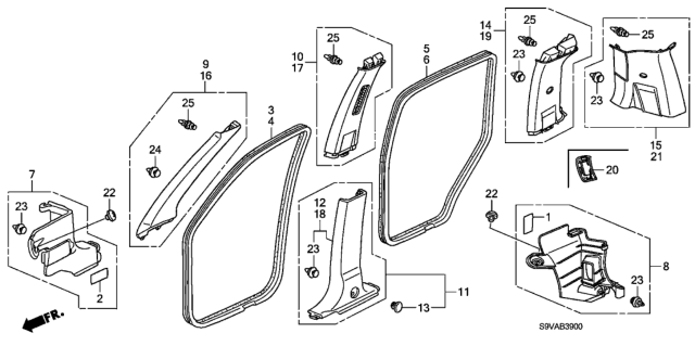 2008 Honda Pilot 5 Door LX-VP (2WD) KA 5AT Pillar Garnish Diagram
