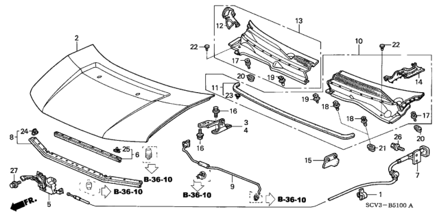 2003 Honda Element Rubber, Hood Seal Diagram for 74121-SCV-A00