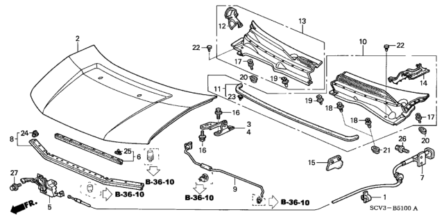 OEM Honda Element Front Hood Lock Latch Actuator Assembly 2003-2008 74120-SCV-505