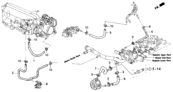 1997 Honda Odyssey 5 Door LX (7 SEATS (3PB)) KA 4AT Water Hose (2.2L) Diagram