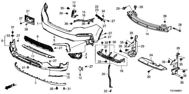 2019 Honda Pilot GARNISH B, L. FR. BUMPER Diagram for 71108-TG7-A50