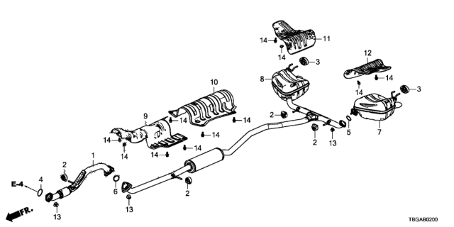 2020 Honda Civic Muffler, Passenger Side Exhuast Diagram for 18307-TBH-A71