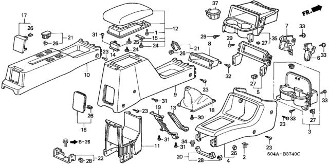 1999 Honda Civic 4 Door GX (ABS) KA 4AT Console Diagram
