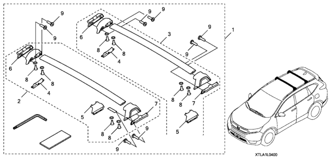 2020 Honda CR-V Hybrid 5 Door EX (HYBRID) KA CVT Roof Crossbars Diagram