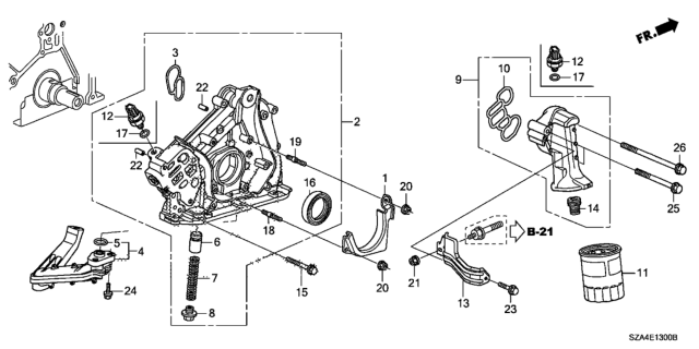 2013 Honda Pilot 5 Door EX-L (2WD/LEATHER/RES) KA 5AT Oil Pump Diagram