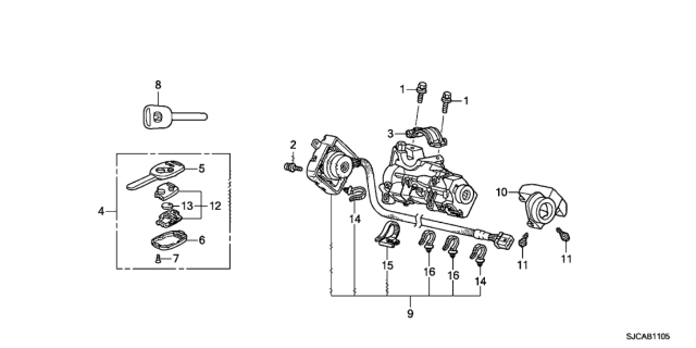 2014 Honda Ridgeline Key Cylinder Components Diagram