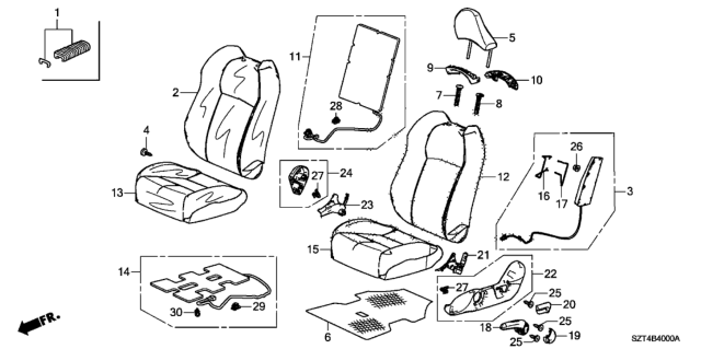 2012 Honda CR-Z Headrest Assy., FR. *NH844L* (SHINY BLACK METALLIC) Diagram for 81140-SZT-G01ZB