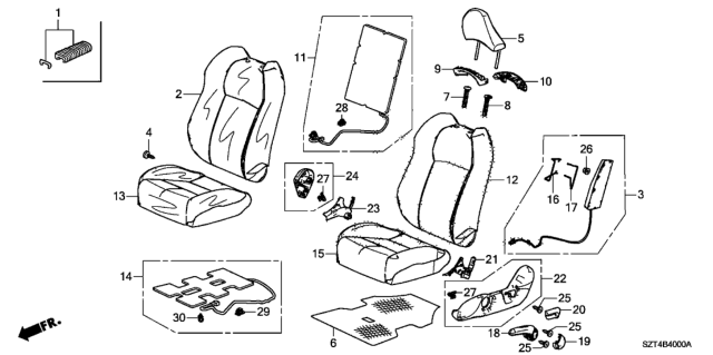 2012 Honda CR-Z Front Seat (Driver Side) Diagram