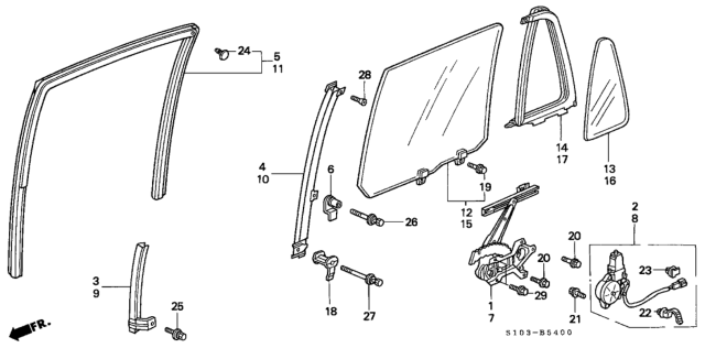 2000 Honda CR-V Regulator, Right Rear Door Power Diagram for 72711-S10-J01