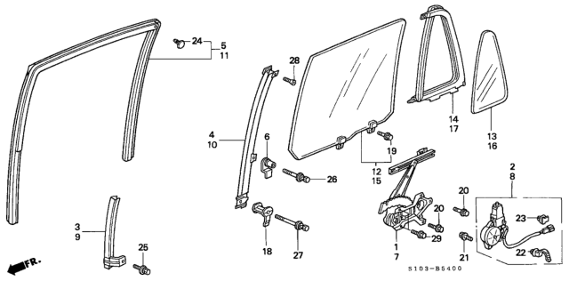 1997 Honda CR-V Rear Door Windows Diagram