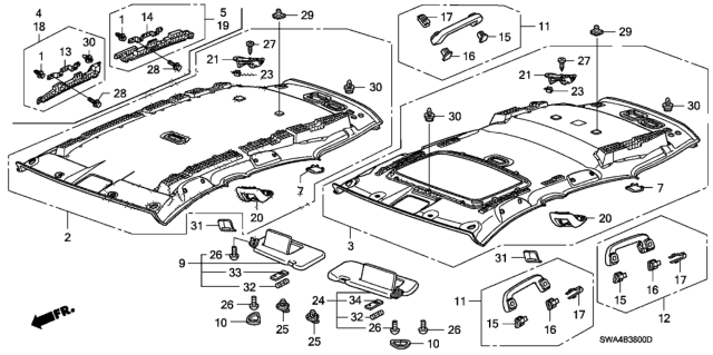 2007 Honda CR-V Roof Lining Diagram