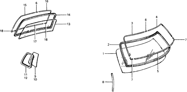 1976 Honda Civic 5 Door ** KL HMT Front & Rear Windshield  - Quarter Window Diagram