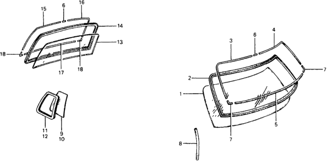 1977 Honda Civic Front & Rear Windshield  - Quarter Window Diagram