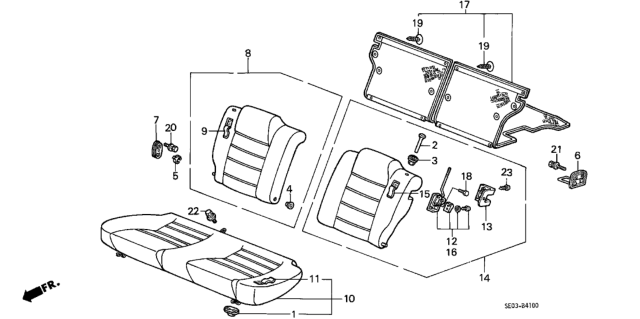 1989 Honda Accord 3 Door LXI KA 5MT Rear Seat Diagram