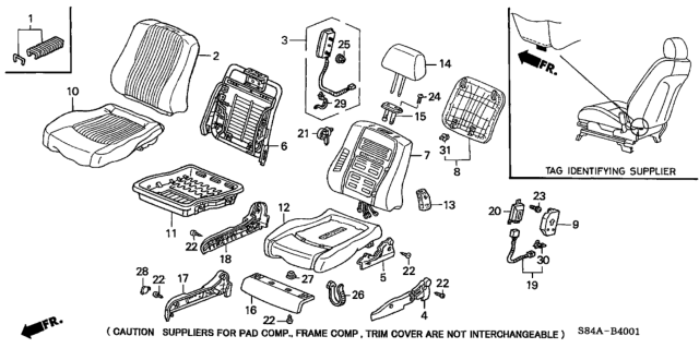2002 Honda Accord Cover, Right Front Seat-Back Trim (Mild Beige) (Ts Tech) Diagram for 81121-S4K-A01ZC
