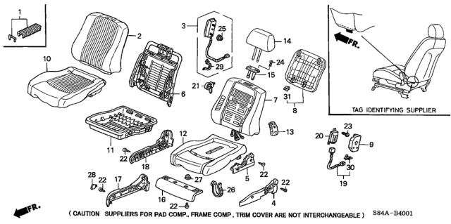 2002 Honda Accord Boot, R. Reclining *YR169L* (MILD BEIGE) Diagram for 81138-S87-A00ZB