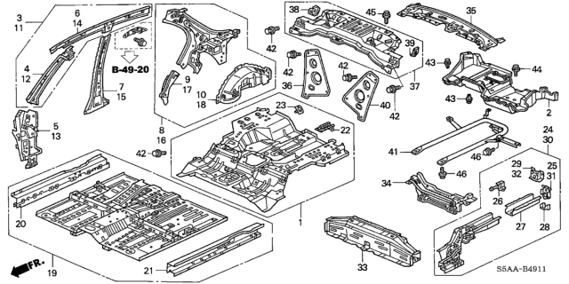 2004 Honda Civic 4 Door GX KA CVT Inner Panel - Floor Panels Diagram