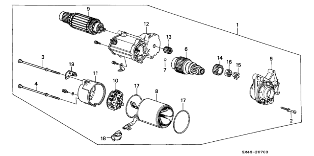 1992 Honda Accord Starter Motor (Denso) Diagram