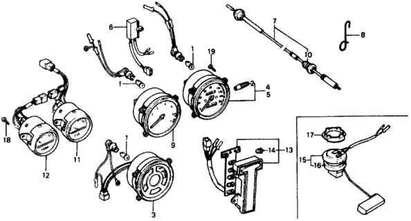 1977 Honda Civic Tachometer Assembly (Nippon Seiki) Diagram for 37250-658-662