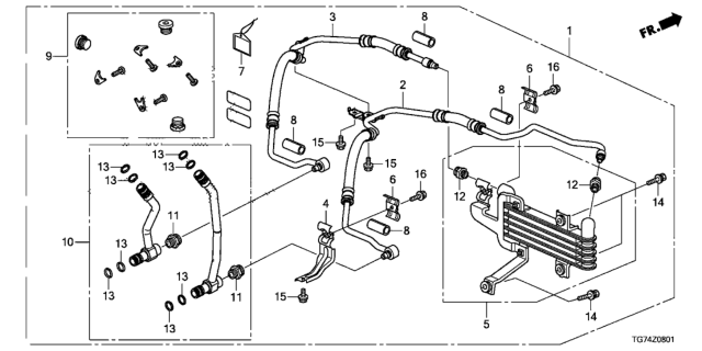 2021 Honda Pilot 5 Door LX (AWD/SENSING) KA 9AT ATF Cooler Kit (9AT) Diagram