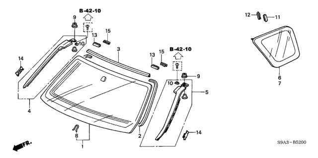 2003 Honda CR-V Front Windshield - Quarter Glass Diagram