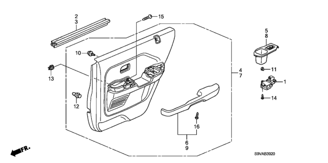 2008 Honda Pilot Armrest Assembly, Right Rear Door (Gray) (Leather) Diagram for 83733-S9V-A41ZB