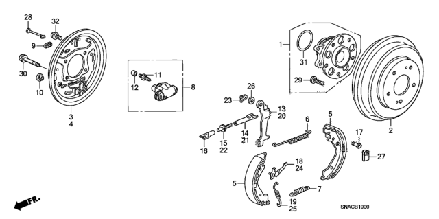 2010 Honda Civic 4 Door LX-S KA 5MT Rear Brake (Drum) Diagram