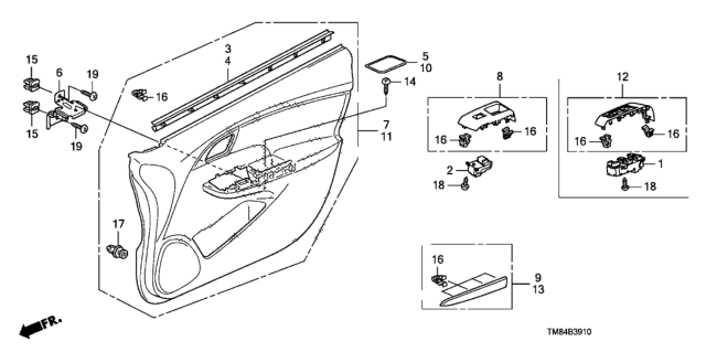 2014 Honda Insight Switch Assembly, Power Window Master Diagram for 35750-TM8-A01